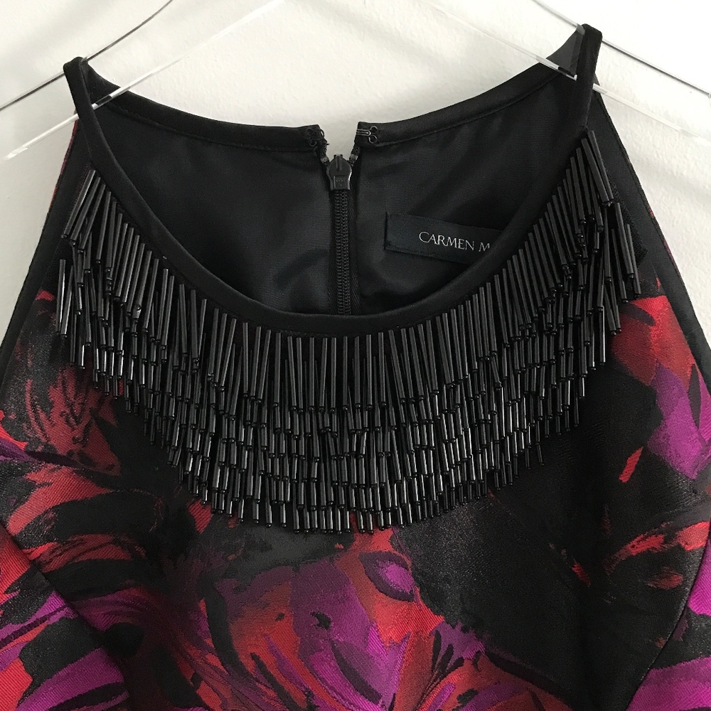 ✨sold✨ carmen marc valvo • magenta fringe dress - Picture 4 of 8